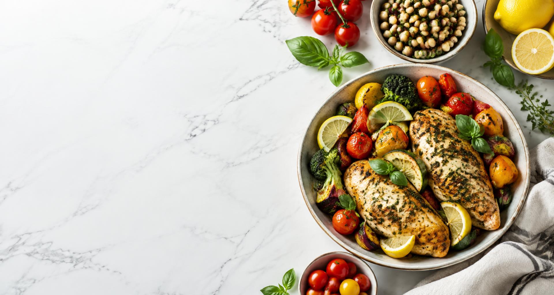 Fresh lemon herb chicken and vegetables ready to enjoy
